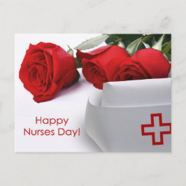 Postal Feliz Día de las Enfermeras. Roses rojos y tapón d