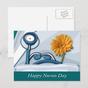 Postal Feliz Día de las Enfermeras. Stethoscope y Daisy