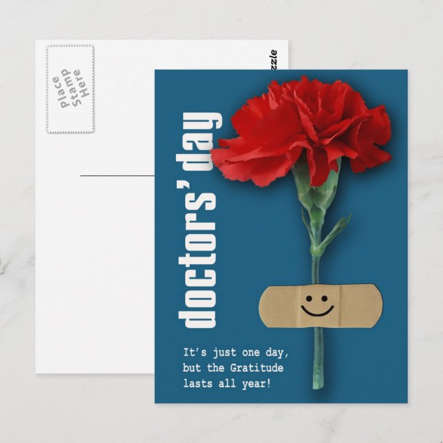Postal Feliz Día de los Médicas. Carnación roja (Anverso / Reverso)
