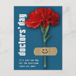 Postal Feliz Día de los Médicas. Carnación roja