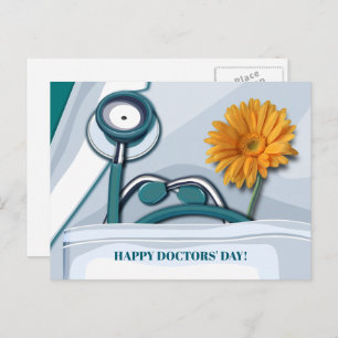 Postal Feliz Día de los Médicas. Stethoscope y Daisy