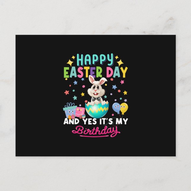 Postal Feliz día de Pascua y sí, es mi cumpleaños. (Anverso)
