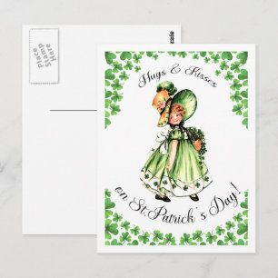 Postal Feliz Día de San Patricio. Chica irlandés vintage