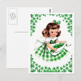 Postal Feliz Día de San Patricio. Chica irlandés vintage