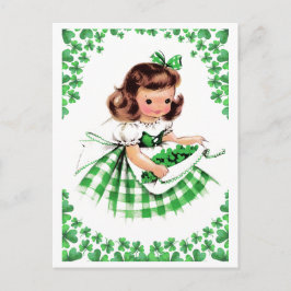 Postal Feliz Día de San Patricio. Chica irlandés vintage