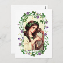 Feliz día de San Patricio. Chica irlandesa con arp