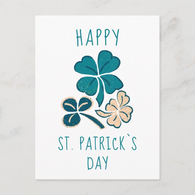 Postal Feliz día de San Patricio Dibujo de trébol de tréb (Anverso)