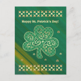 Postal Feliz Día de San Patricio. Elegante Shamrock dorad