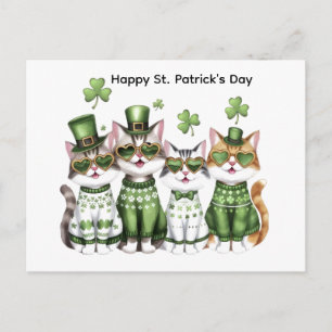 Postal Feliz día de San Patricio gatos