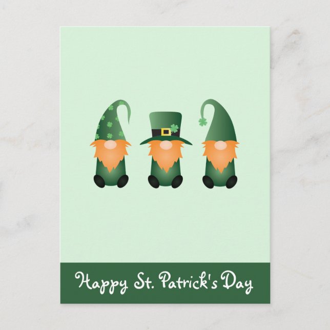 Postal Feliz día de San Patricio Gnomos Verde Naranja (Anverso)