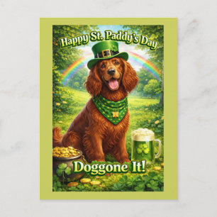 Postal Feliz día de San Patricio hermoso Setter Irlandés