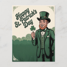 Postal Feliz día de San Patricio Leprechaun Vintage