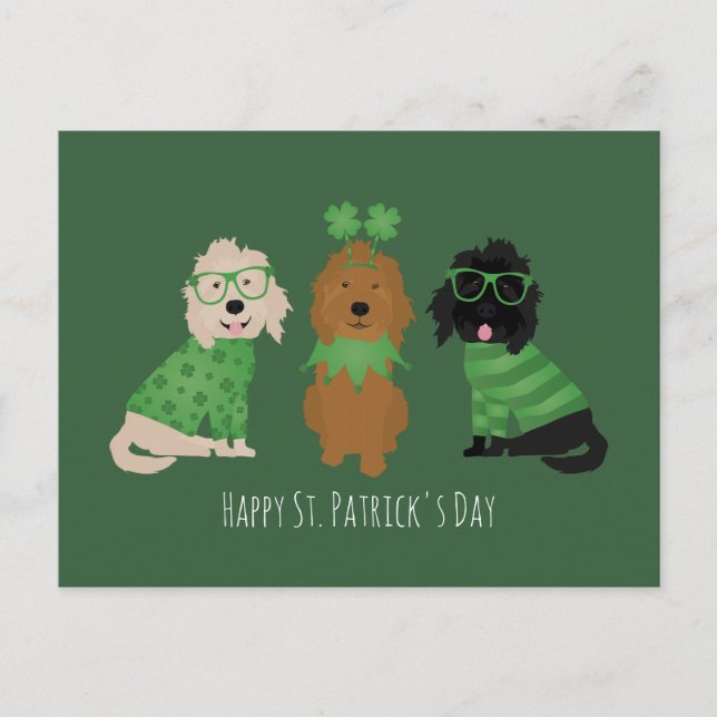 Postal Feliz Día de San Patricio para los perros Goldendo (Anverso)