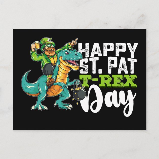 Postal Feliz Día de San Patricio, Pat T Rex Dinosaur (Anverso)