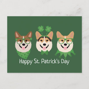 Postal Feliz Día de San Patricio Pembroke Welsh Corgi Dog