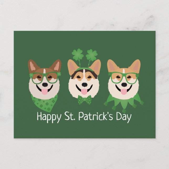 Postal Feliz Día de San Patricio Pembroke Welsh Corgi Dog (Anverso)