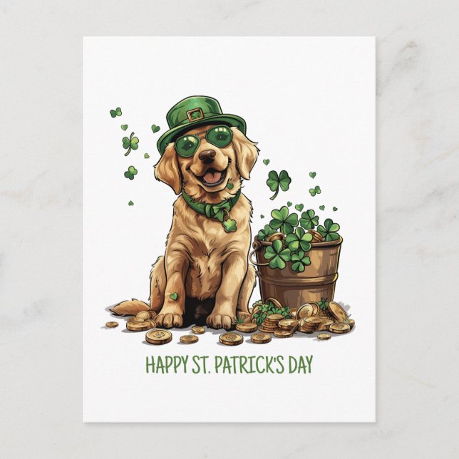 Postal Feliz Día de San Patricio, perro recuperador de la (Anverso)