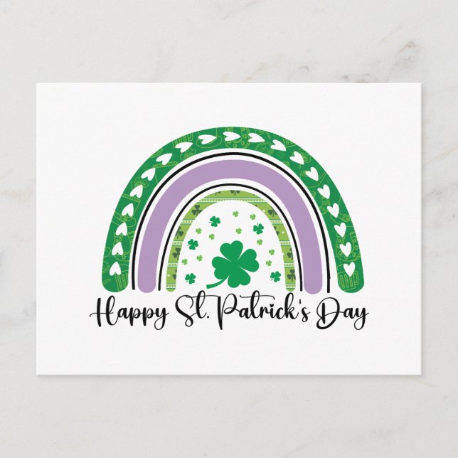 Postal Feliz Día de San Patricio Retro Shamrock Rainbow (Anverso)