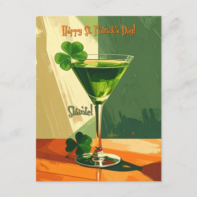 Postal Feliz día de San Patricio Shamrock Martini (Anverso)