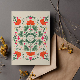 Postal Feliz Día de San Patricio, torres y tréboles