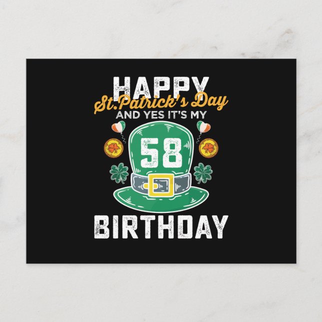 Postal Feliz día de San Patricio y sí es mi cumpleaños 58 (Anverso)
