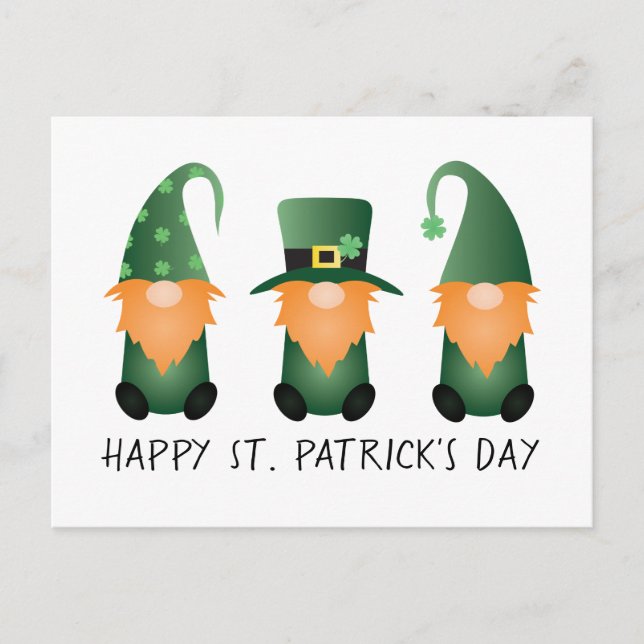 Postal Feliz Día de San Patrones Gnomes Naranja Verde (Anverso)