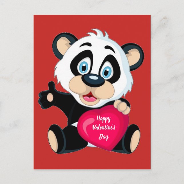 Postal Feliz día de San Valentín al oso panda (Anverso)