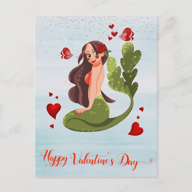 Postal Feliz día de San Valentín Amor de Sirena (Anverso)