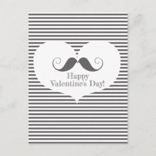 Postal Feliz Día de San Valentín bigote divertido y rayas