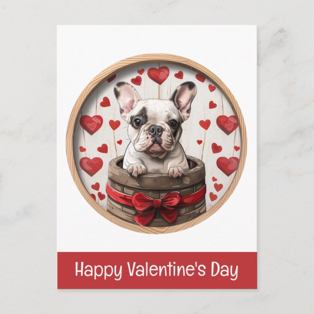 Postal Feliz Día de San Valentín Bulldog francés (Anverso)