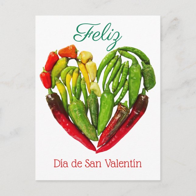 Postal Feliz Dia De San Valentin Chili Peppers Heart (Anverso)