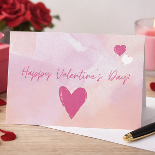 Postal Feliz día de San Valentín con acuarela rosa suave