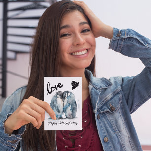 Postal Feliz Día de San Valentín con amor a los pingüinos
