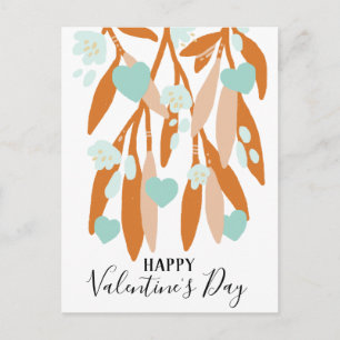Postal Feliz Día de San Valentín Corazón Ramas Flores Amo