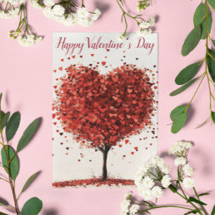 Postal Feliz Día de San Valentín Corazón Rojo Árbol