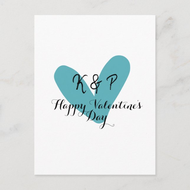 Postal Feliz día de San Valentín corazón turquesa nombre  (Anverso)