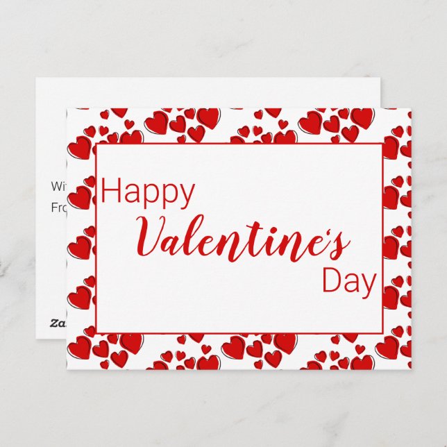 Postal Feliz Día de San Valentín, corazones blancos y roj (Anverso / Reverso)