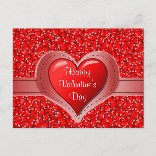 Postal Feliz día de San Valentín Corazones Rojos de Fiest (Anverso)