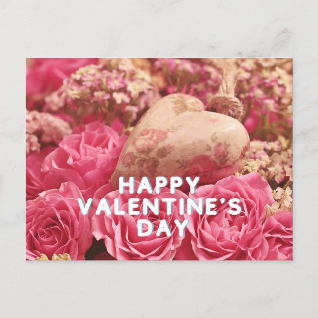 Postal Feliz Día de San Valentín de rosas rosadas (Anverso)