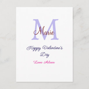 Postal Feliz día de San Valentín en pastel morado monogra