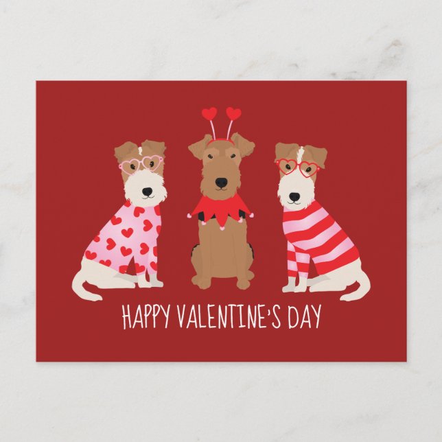 Postal Feliz Día de San Valentín galés Wire Fox Terrier D (Anverso)