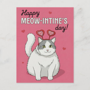 Postal Feliz día de San Valentín Gatito Lindo Con Diadema