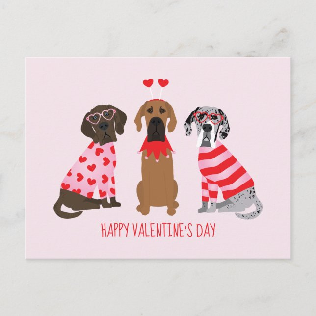 Postal Feliz Día de San Valentín grandes perros daneses (Anverso)