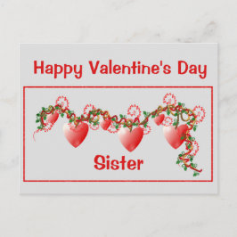 Postal Feliz Día de San Valentín, hermana, corazones rojo