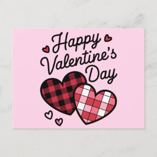 Postal Feliz Día de San Valentín Leopard Plaid Love Heart