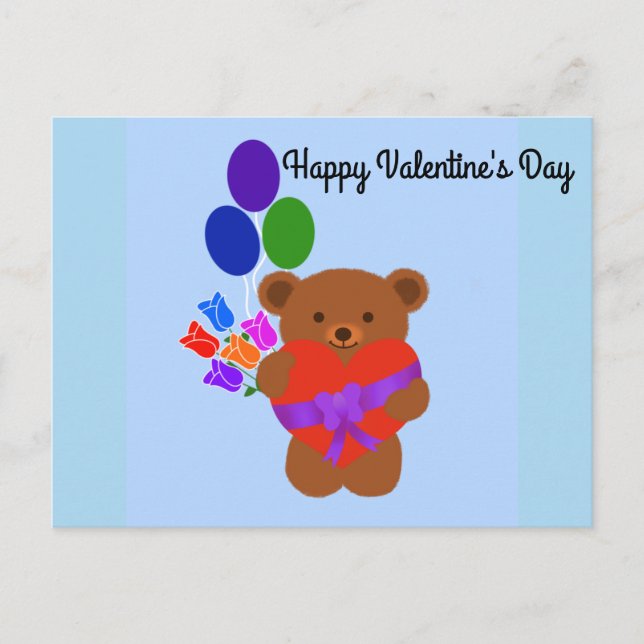 Postal Feliz Día de San Valentín lindo oso de peluche #3  (Anverso)