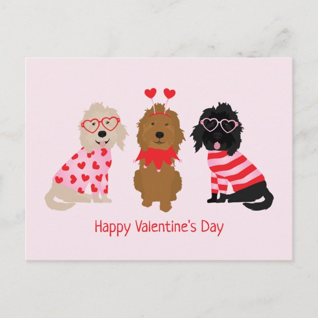 Postal Feliz Día de San Valentín Mini perros dorados (Anverso)