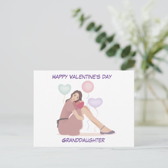 Postal Feliz Día de San Valentín, nieta adolescente (Anverso de pie)
