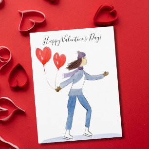 Postal Feliz día de San Valentín Patinadora sobre hielo A