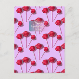 Postal Feliz día de San Valentín Patrón de piruleta rosa 